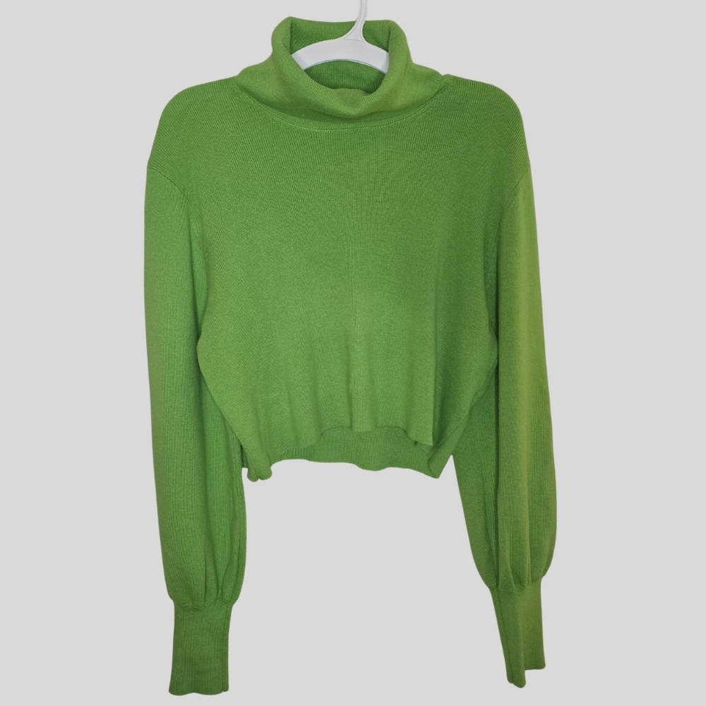 Wilfred Rebecca Sweater Women Small Green Merino Wool Cropped Turtleneck Aritzia